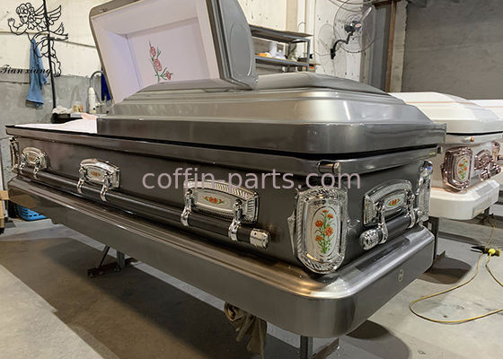 Dignified Farewell Steel Casket Box Decorable For Funeral Arrangements
